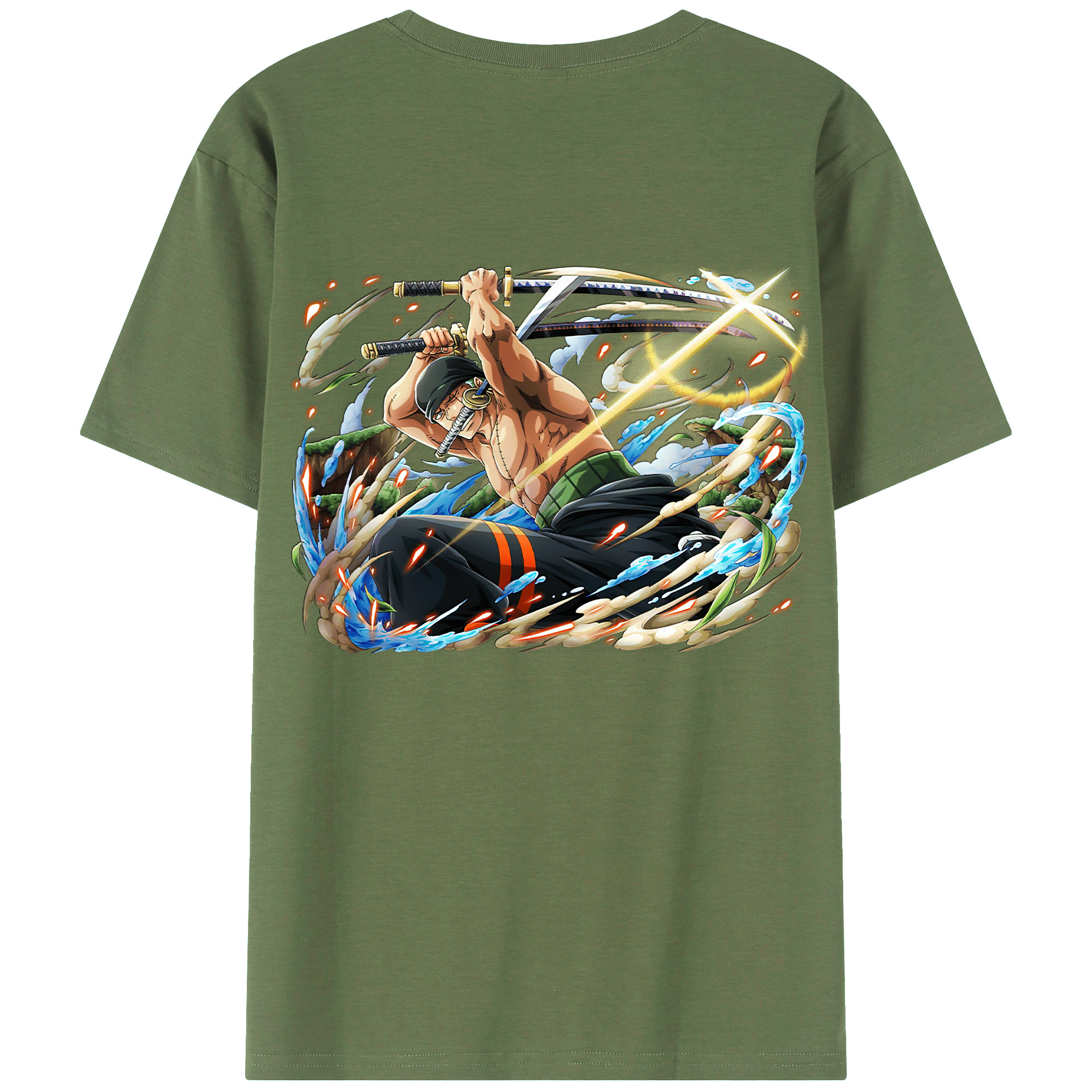 ワンピース ロロノア・ゾロ ONE PIECE Roronoa Zoro 綿100％ メンズ半袖Tシャツ（バックプリント） 通気性